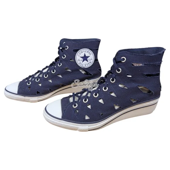 Converse 2014 RARE Hi-Ness Cutout Canvas Wedge Blue White Sneaker Womens 7